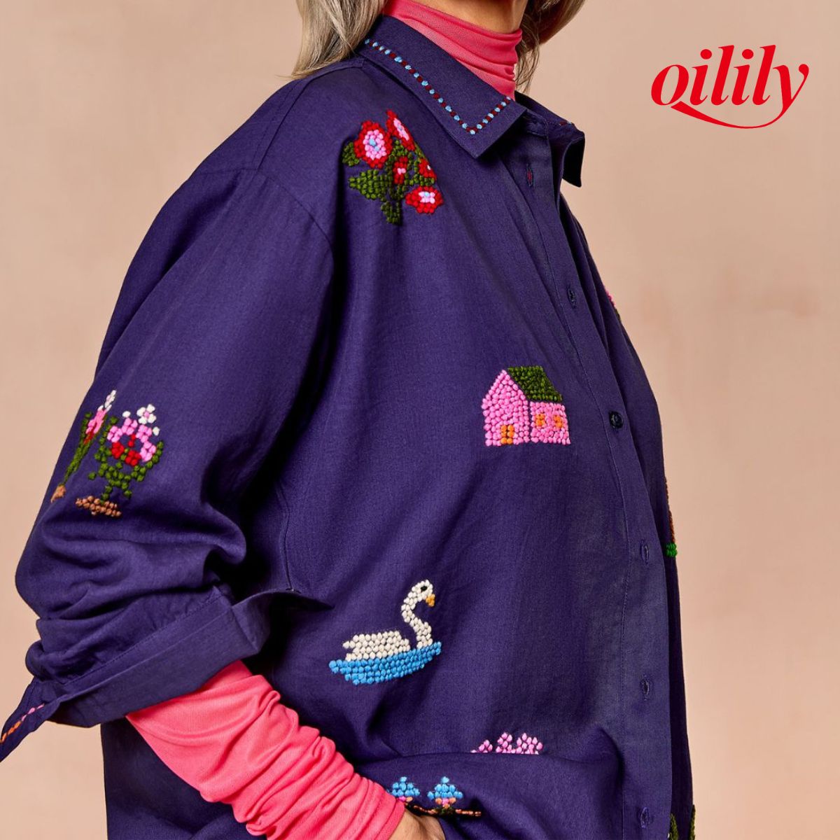 【f25wbl5051】ブラウス アンティーク フォークロア 刺繍 クロスステッチ風 テンセル 【S-M】