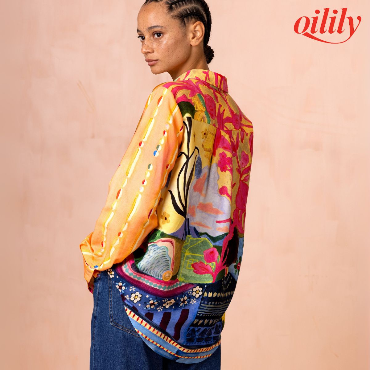 【f25wbl5091】 ブラウス チーズプリント テンセル 手書きデザイン【S-M】