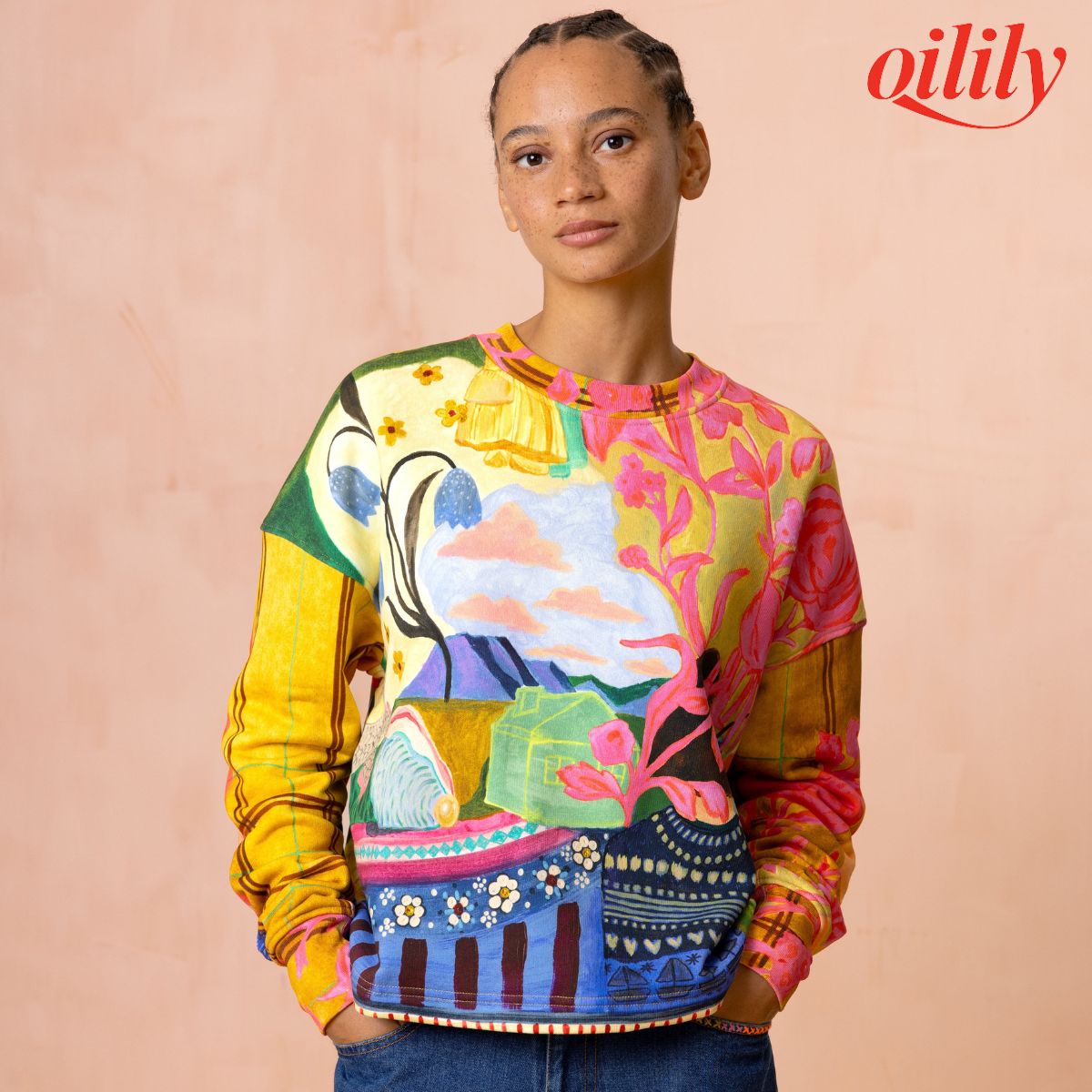 【f25whj4032】 トレーナー チーズプリント オーガニックコットン 【M-L】