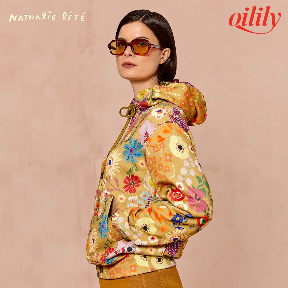 【f25whj4041】フーディー ナタリーレテコラボ パーカー Tide Spirits 花柄 トレーナー ストレートフィット オーガニックコットン【S-M】ネックレス付き