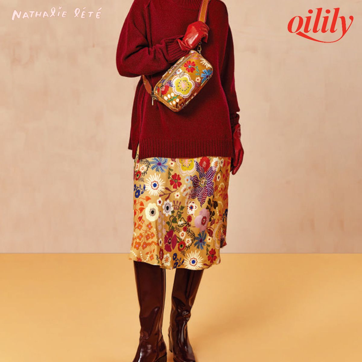 【f25wsk8100】 スカート ナタリーレテコラボ Tide Spirits 花柄 ミディ丈 ビスコース 【S-M】ネックレス付き