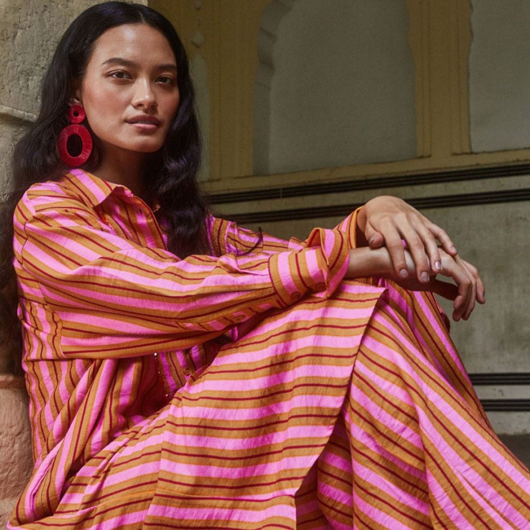 取り寄せ【s26wdr6000】シャツワンピース ストライプ ビスコース(サイズXS-XL)