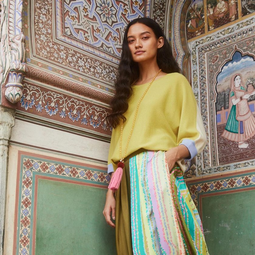 取り寄せ【s26wkn3061】ニット カラーブロック ウール カシミア (サイズXS-XL)