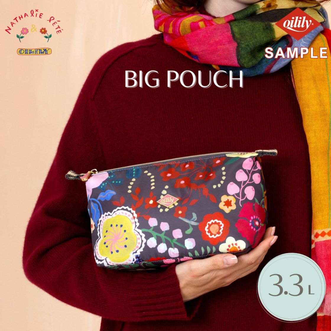 ■サンプル■【oil1620】ナタリーレテ コラボ コスメポーチ 花柄 ハンドペイントフラワー