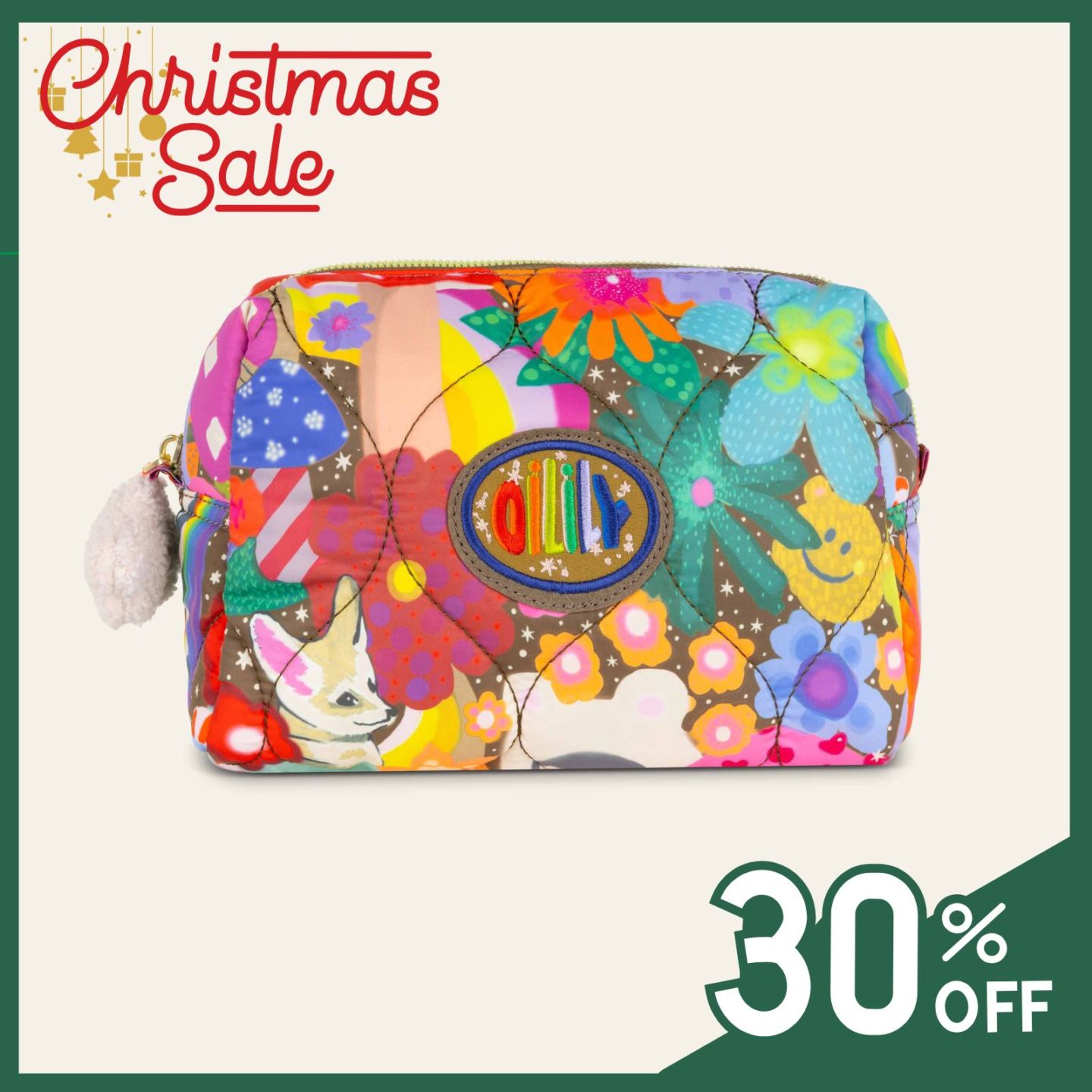 ☆クリスマスセール☆【oil1588】 ビッグポーチ きのこ総柄 アクセサリポーチ おむつポーチ パデット