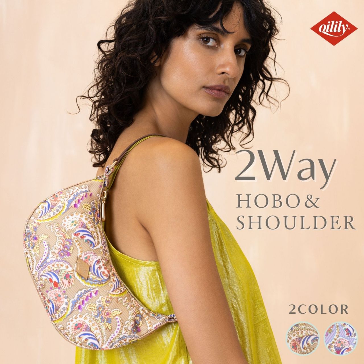 【oil1312】ショルダーバッグ コンパクト ホーボーバッグ ラクシュミー ペイズリー ゴールド パープル ワンショルダー