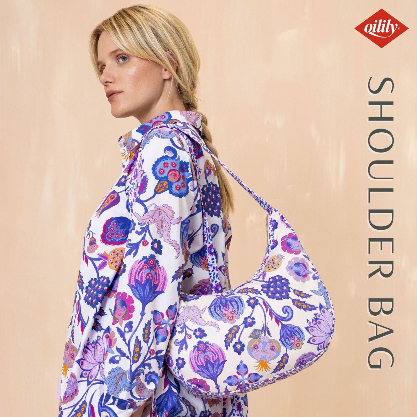 【oil1319】ショルダーバッグ サファイア チンツ 花柄 プリント インド更紗 パープル ワンショルダー