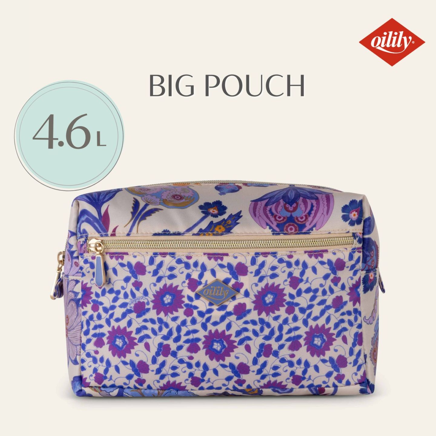 【oil1324】コスメポーチ ビッグポーチ チンツ 花柄 プリント サファイア おむつポーチ 
