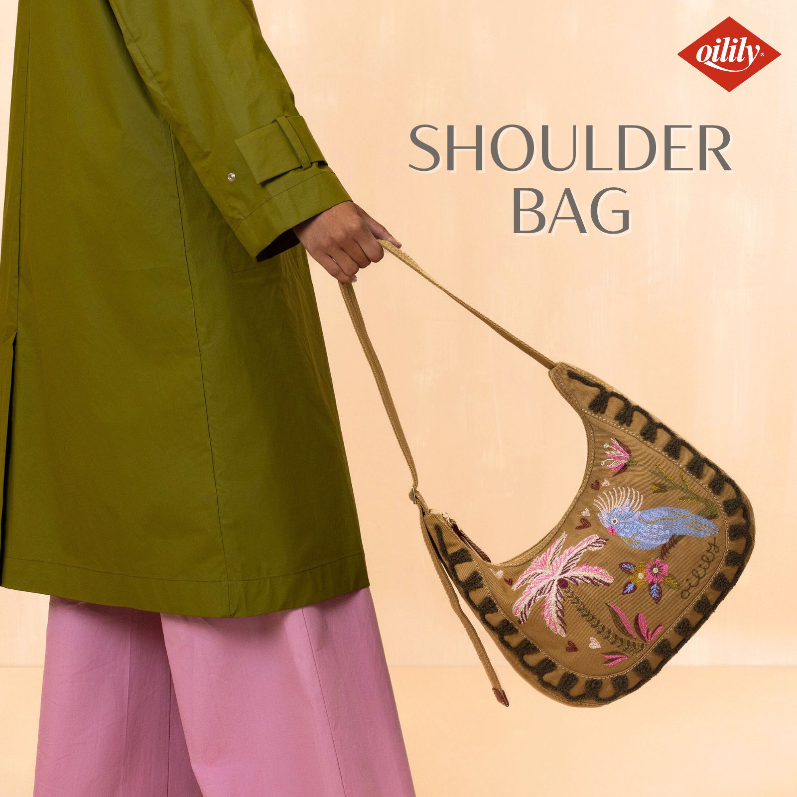【oil1338】ショルダーバッグ ワンハンドル コットン 刺繍 鳥   