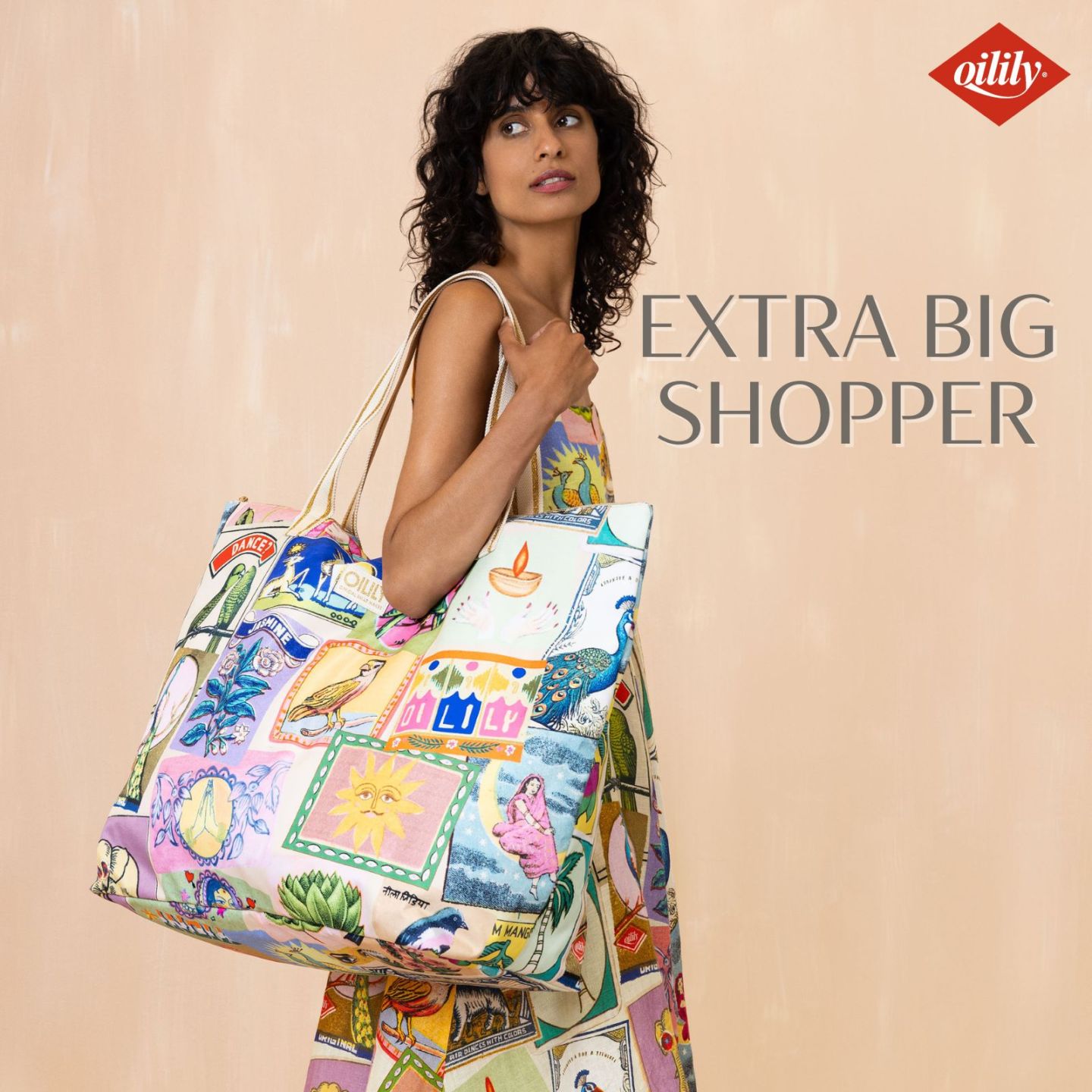 【oil1340】ビッグ ショッパー トートバッグ マハラジャ プリント XXLサイズ   