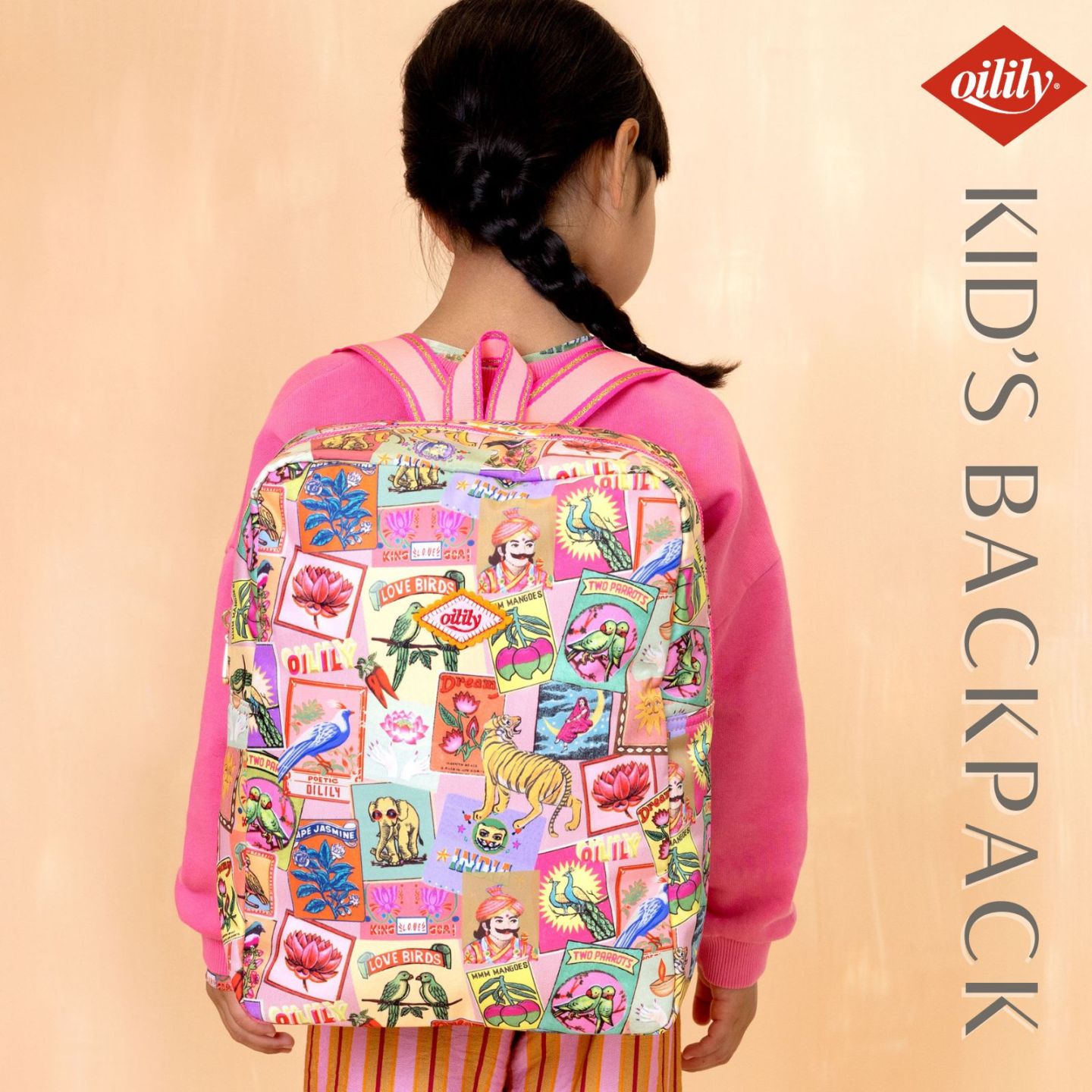 【oil1353】キッズ リュック スクエア インド マハラジャ プリント A4 大きめ 軽量    