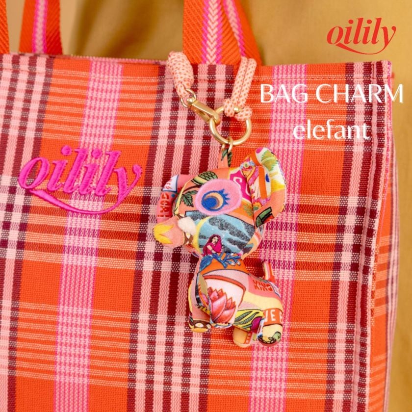 【oil1359】バッグチャーム エレファント インド 像 マハラジャ プリント キーリング