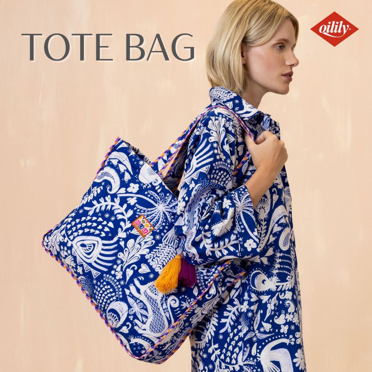 【oil1362】 トートバッグ  コットンポプリン キルティング タッセル付き