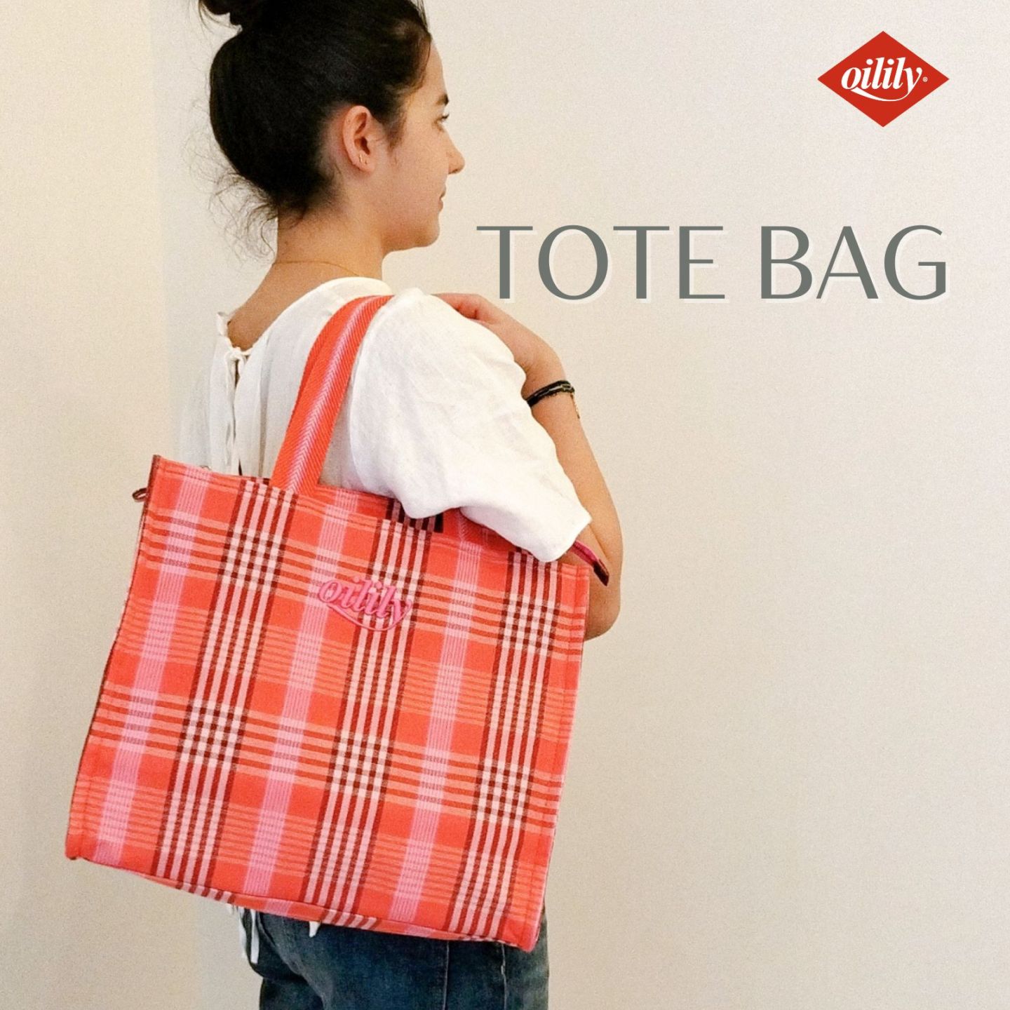 【oil1363】 トートバッグ チェック コットン 撥水加工  