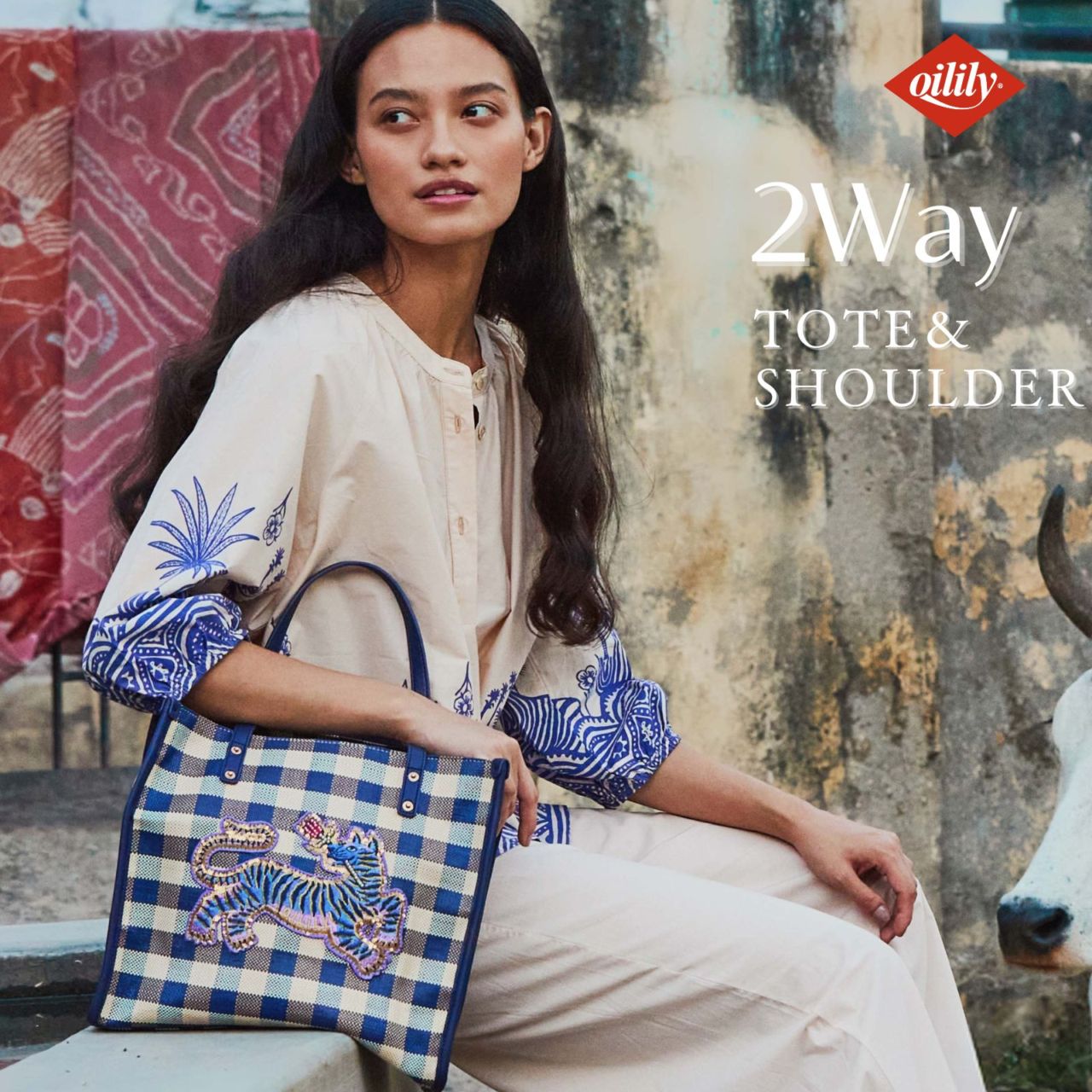 【oil1364】2way トートバッグ タイガー 刺繍 スパンコール    