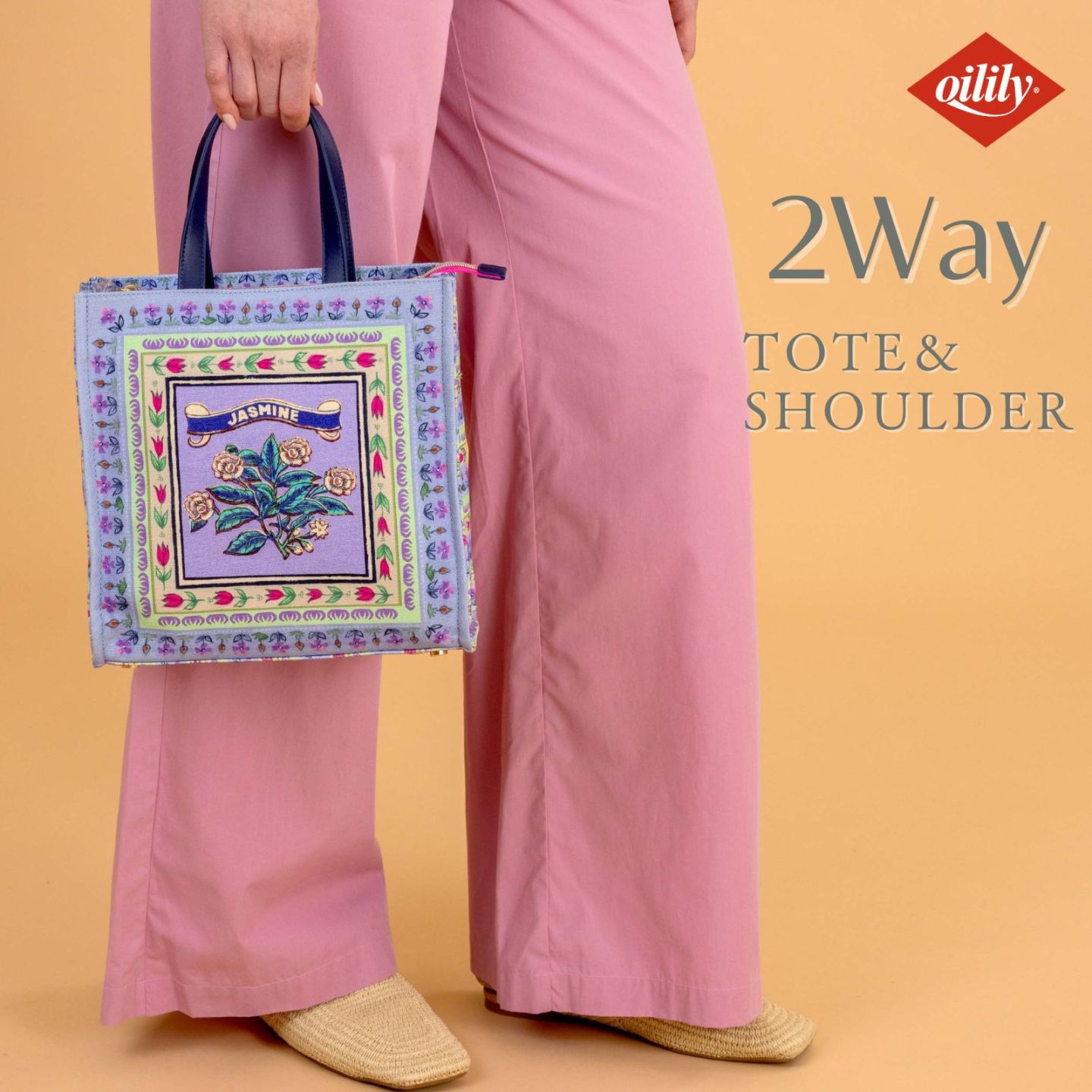 【oil1374】2way トートバッグ コットン ジャスミン  チューリップ   