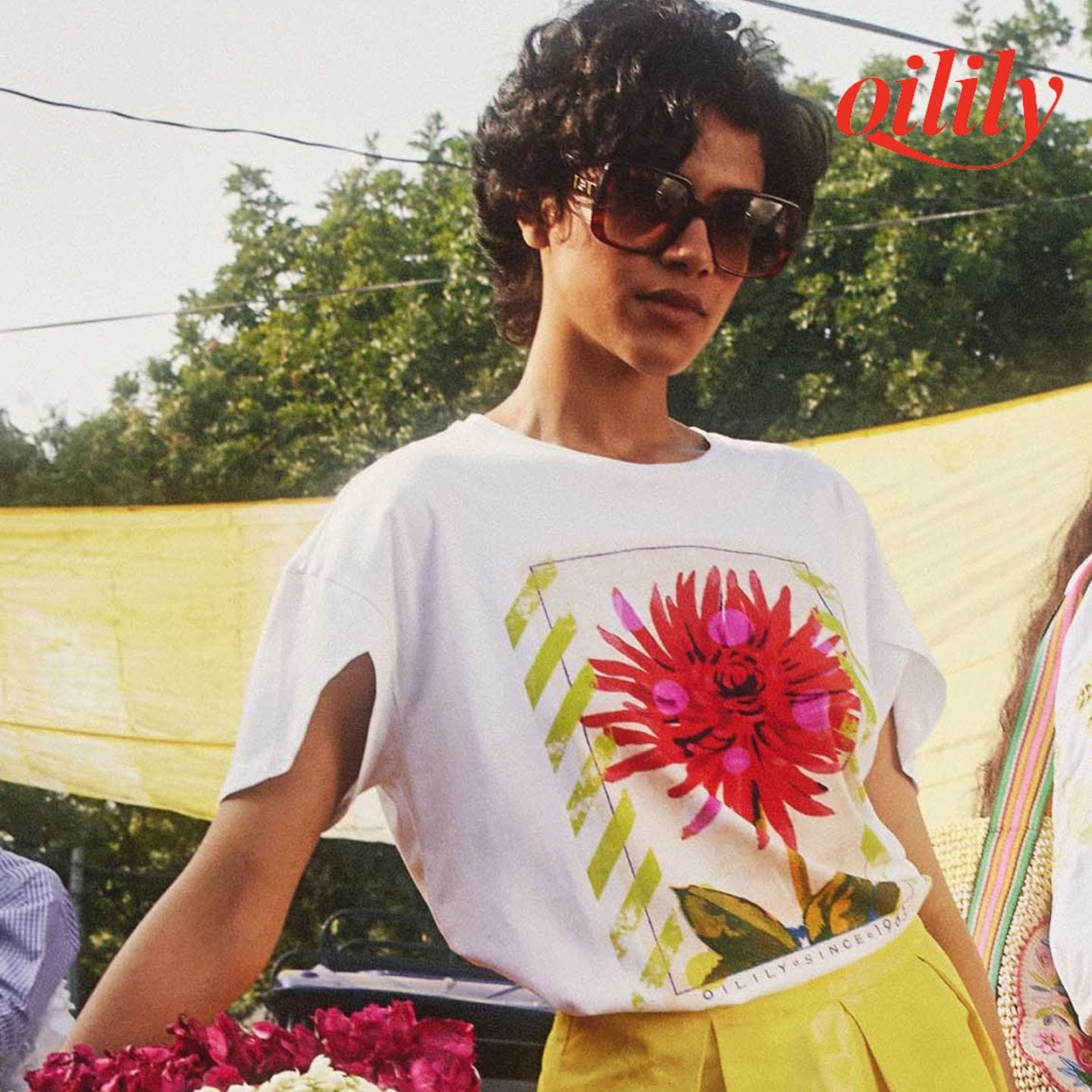 【S26WJE4010】Tシャツ クルートップ オーガニックコットン Flaming Symbols 花柄【S-Mサイズ】