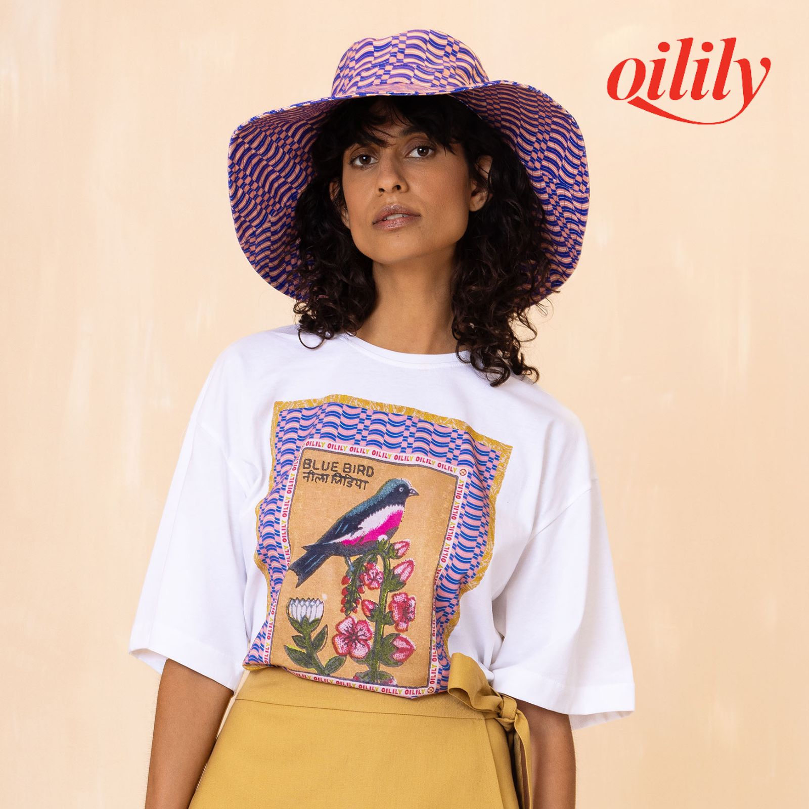 【S26WJE4020】Tシャツ クルートップ オーガニックコットン ボックスTシャツ 鳥 オーバーサイズ【S-Lサイズ】