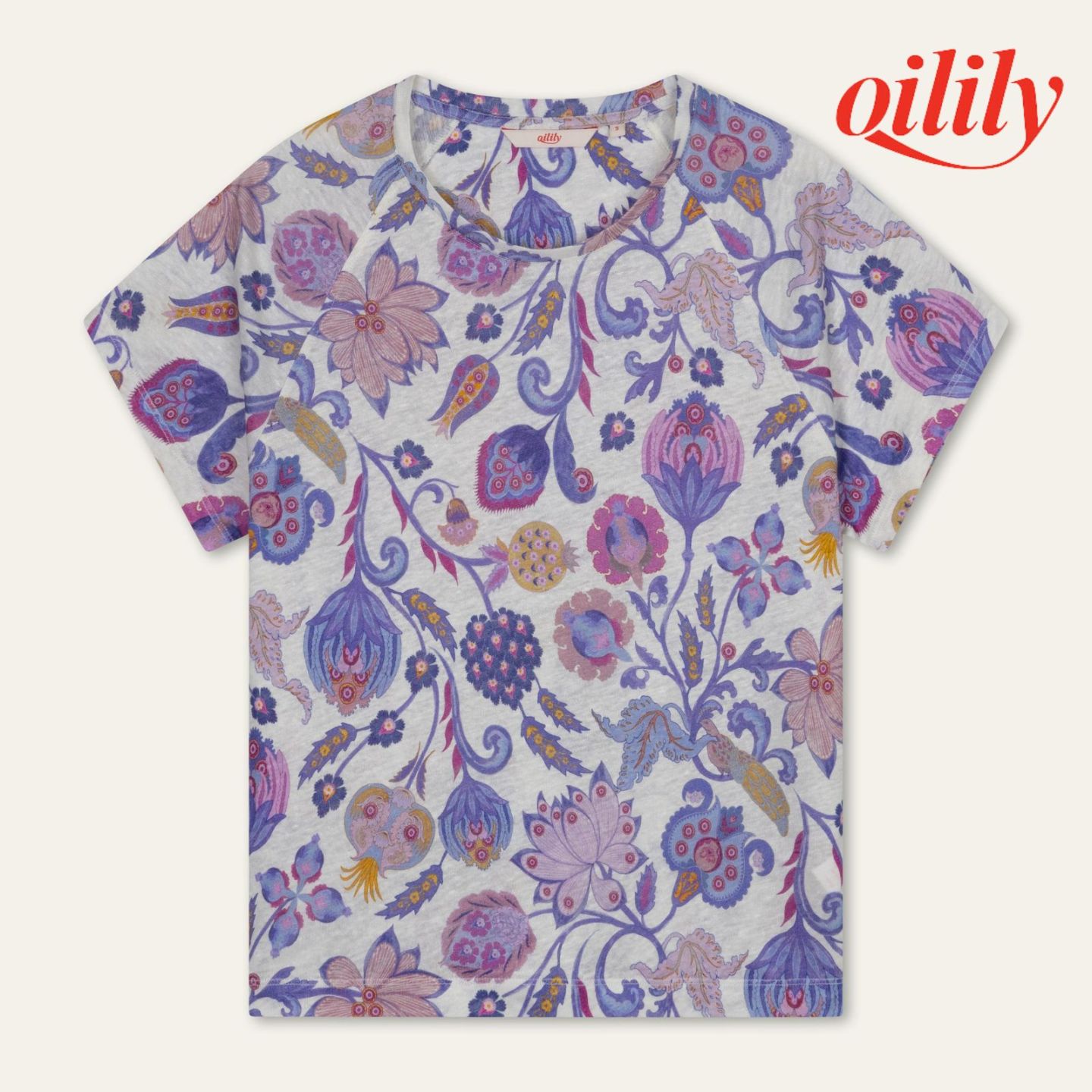 【S26WJE4610】 Tシャツ クルートップ 花柄 リネン【cm】