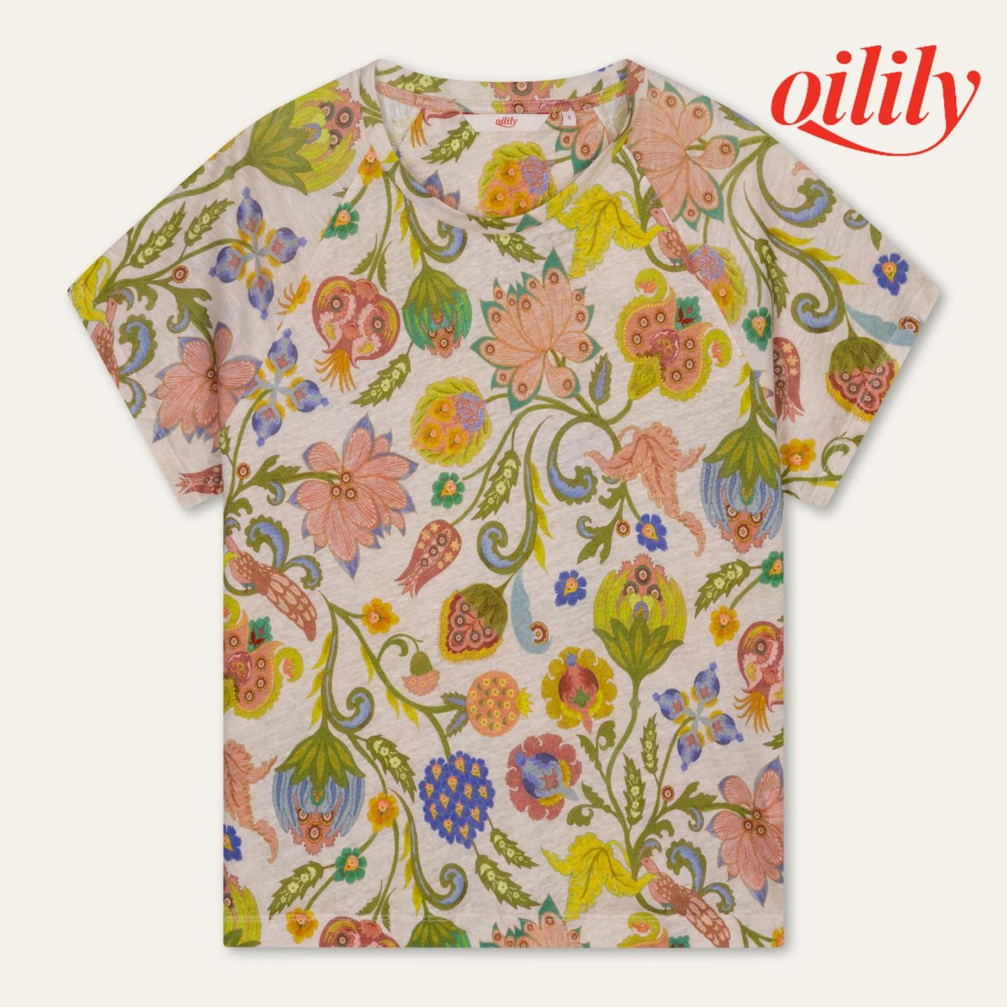 【S26WJE4611】 Tシャツ クルートップ 花柄 リネン【cm】