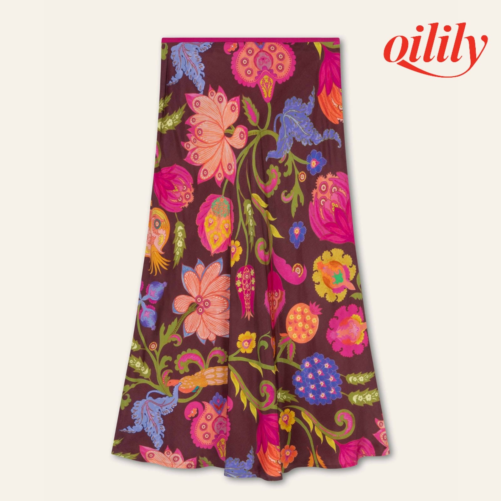 【S26WSK8010】 スカート サファイア チンツプリント ミディ丈 ビスコース【S-Mサイズ】