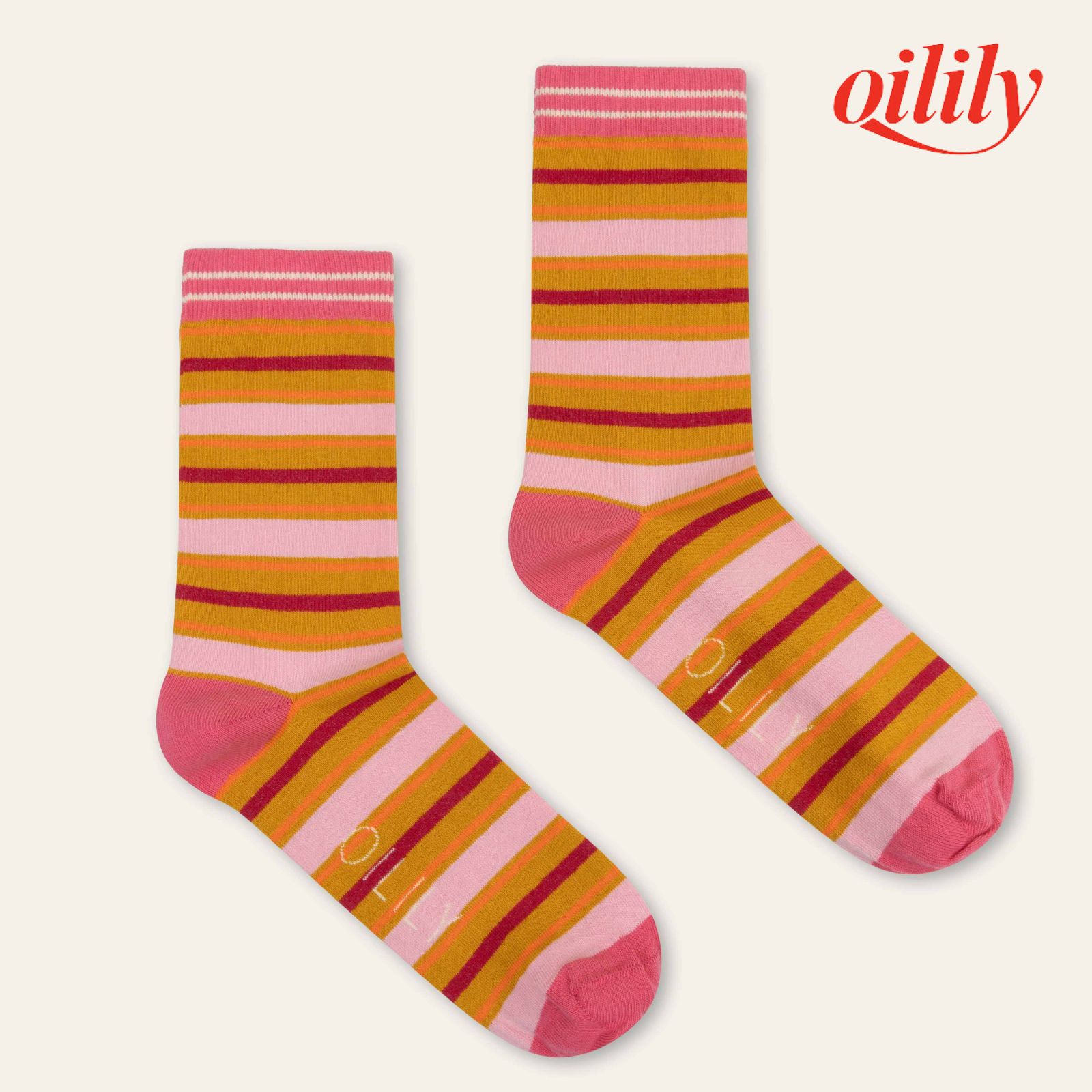 【S26WTI9130】 靴下 クルーソックス オレンジ ボーダー 39(24-25cm)