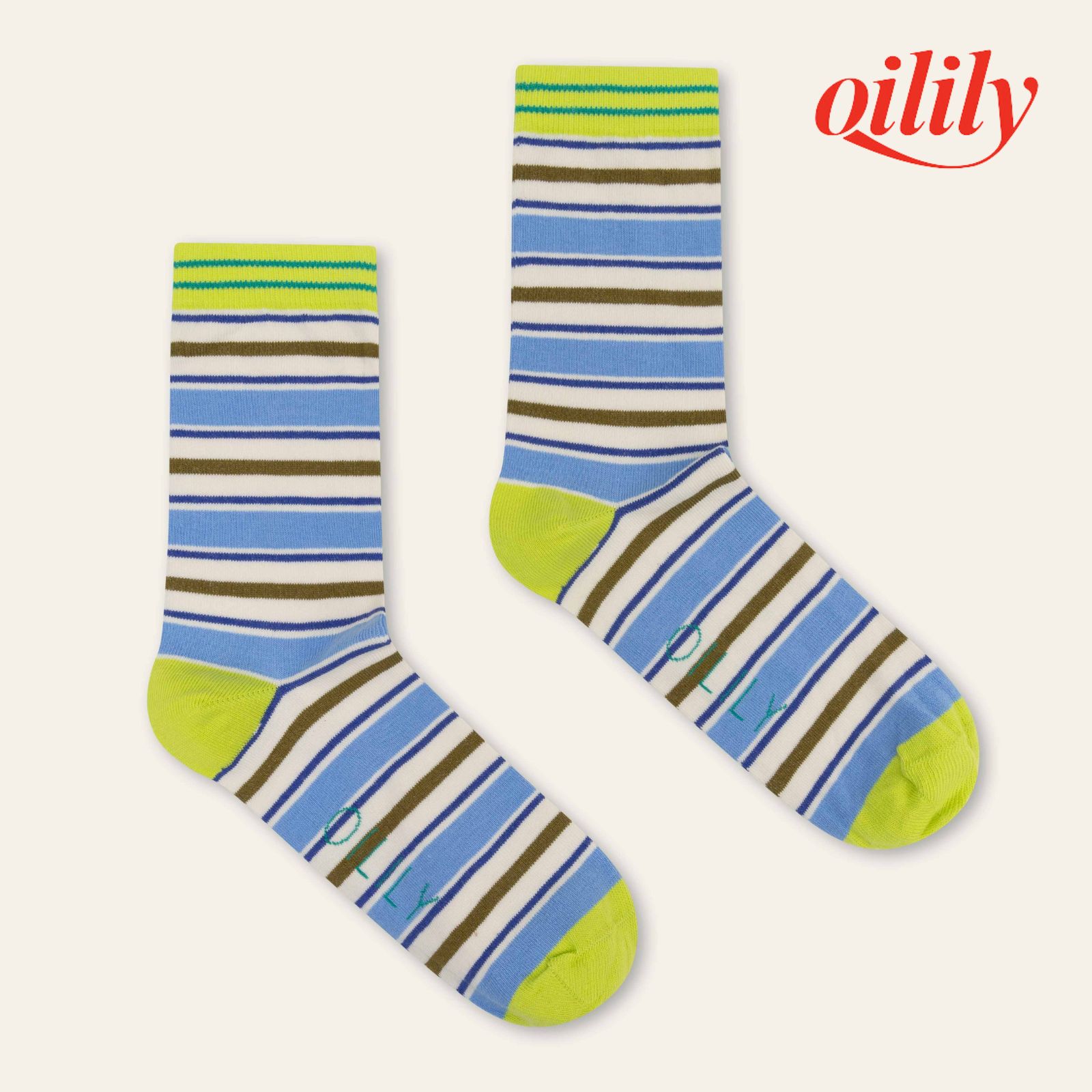 【S26WTI9131】 靴下 クルーソックス ブルー ボーダー 39【24-25cm】