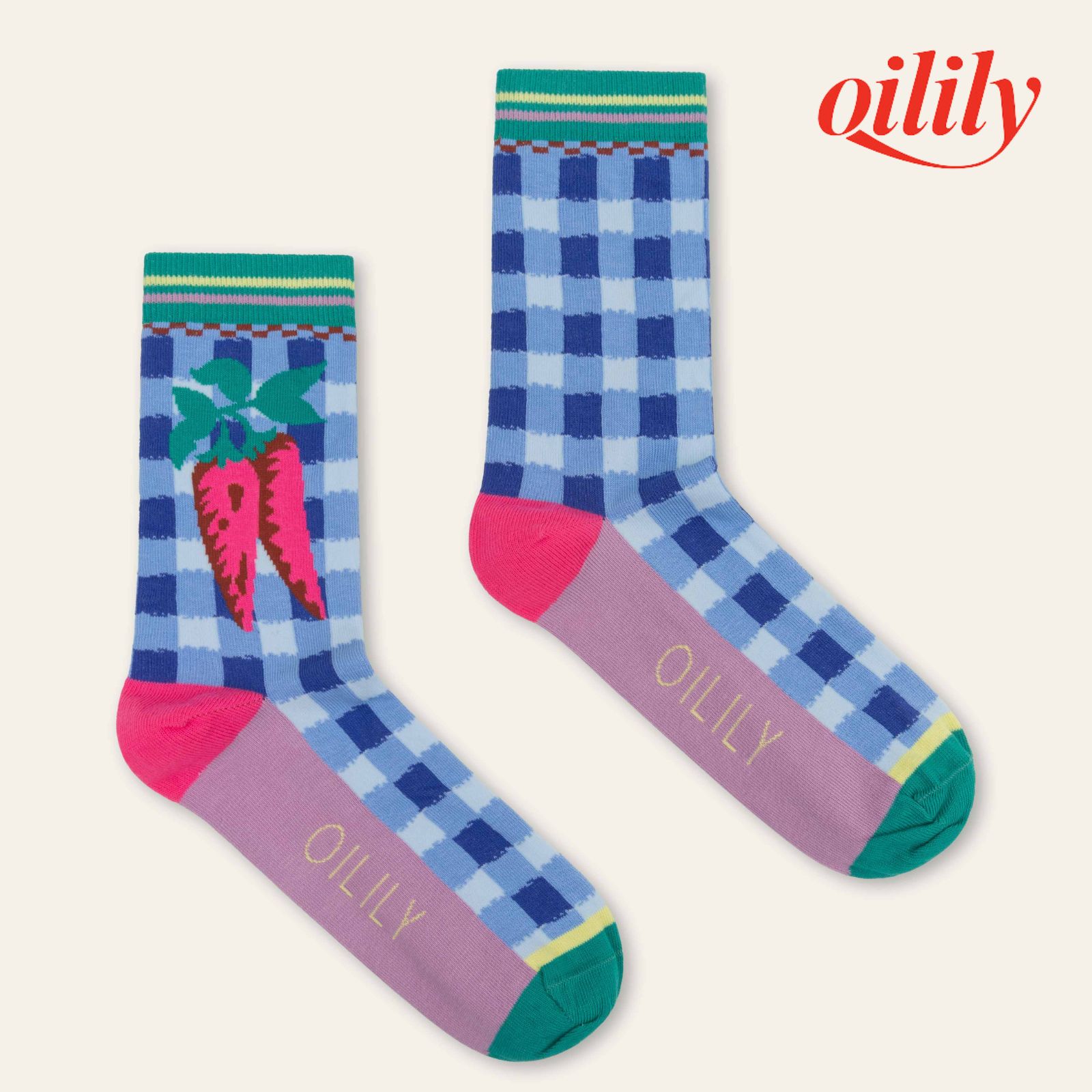 【S26WTI9133】 靴下 クルーソックス ペッパー ブルー チェック 39【24-25cm】