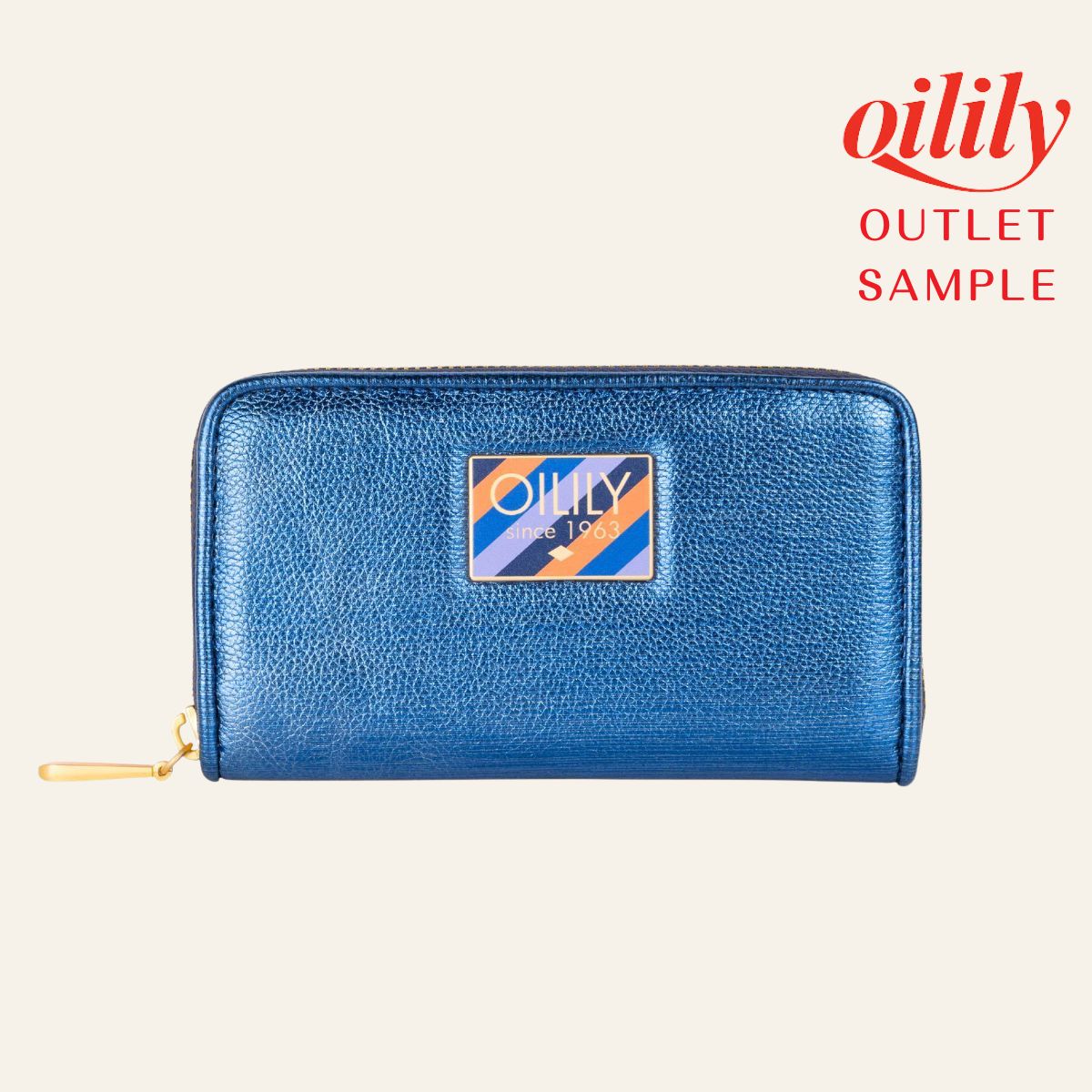 ■サンプル■【oil1554】 財布 メタリック コンパクトサイズ ジップウォレット ブルー