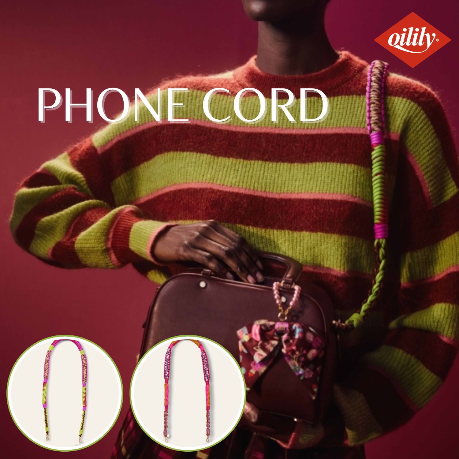 【oil1785】 ストラップ Phoneコード 編み込みショルダー ピンク ブラウン
