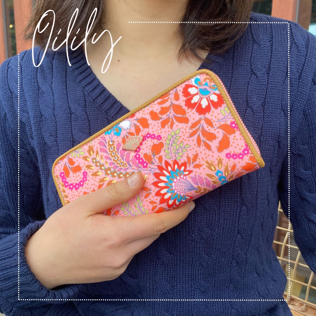 OIL0415】長財布 花柄 アイボリー ピンク ネイビー | バッグ