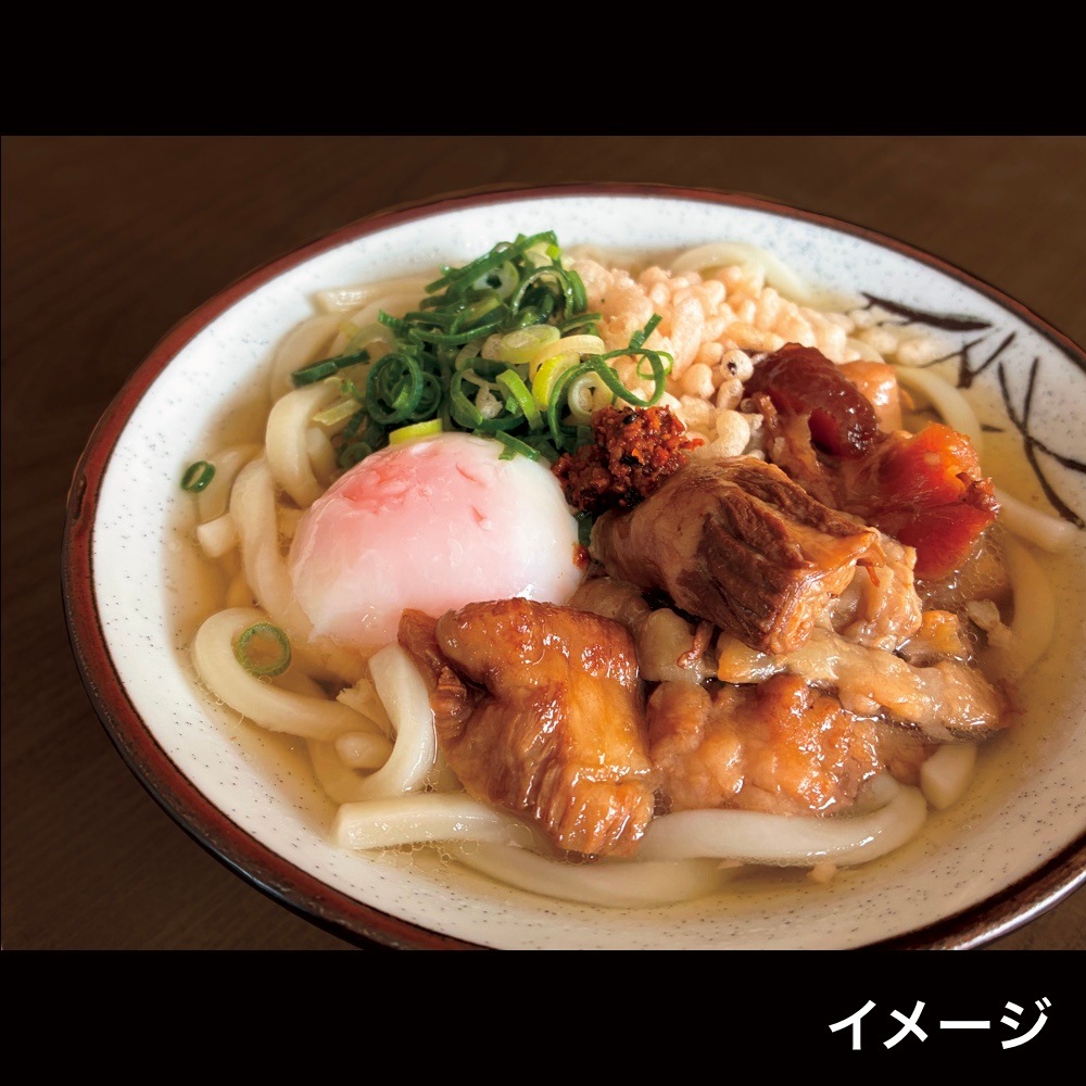 老舗牛肉店の神戸牛ぼっかけうどん(3食セット)生八味付き