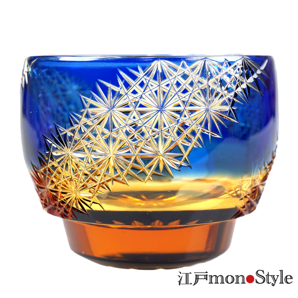江戸切子アンバークリスタルビールグラス(瑠璃)ぐい呑み(903) 江戸切子アンバークリスタルビールグラス(瑠璃)ぐい呑み(903)