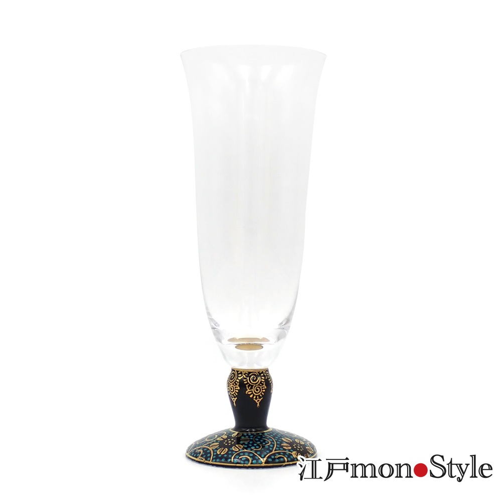 九谷焼 冷酒グラス （格子） 青粒鉄仙 日本製 容量70ml 九谷和グラス 江戸硝子 九谷焼 冷酒グラス（格子）こま ブルー RGK103-B [九谷和