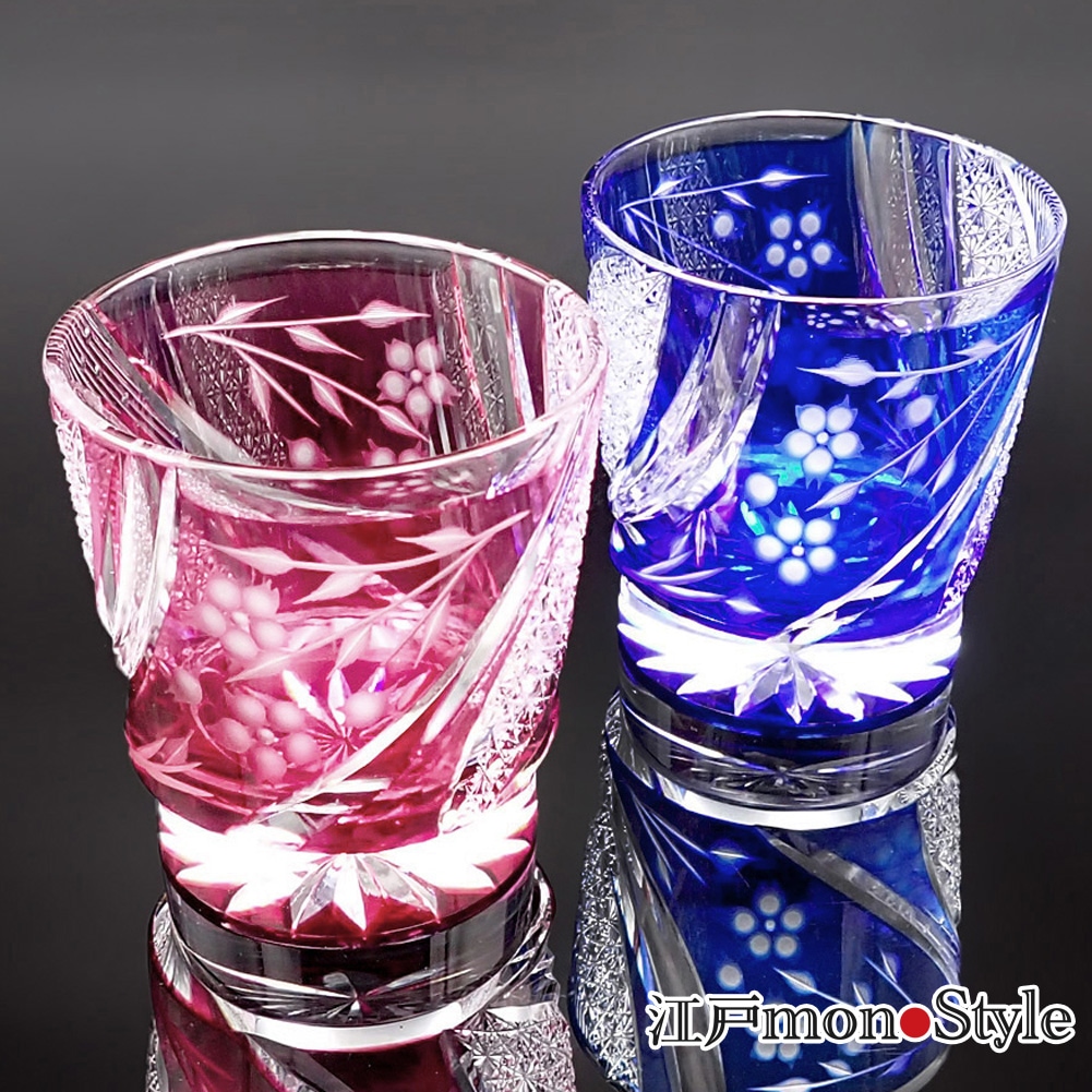 送料無料】江戸切子グラス(しだれ桜・金赤)【メッセージ入れ可