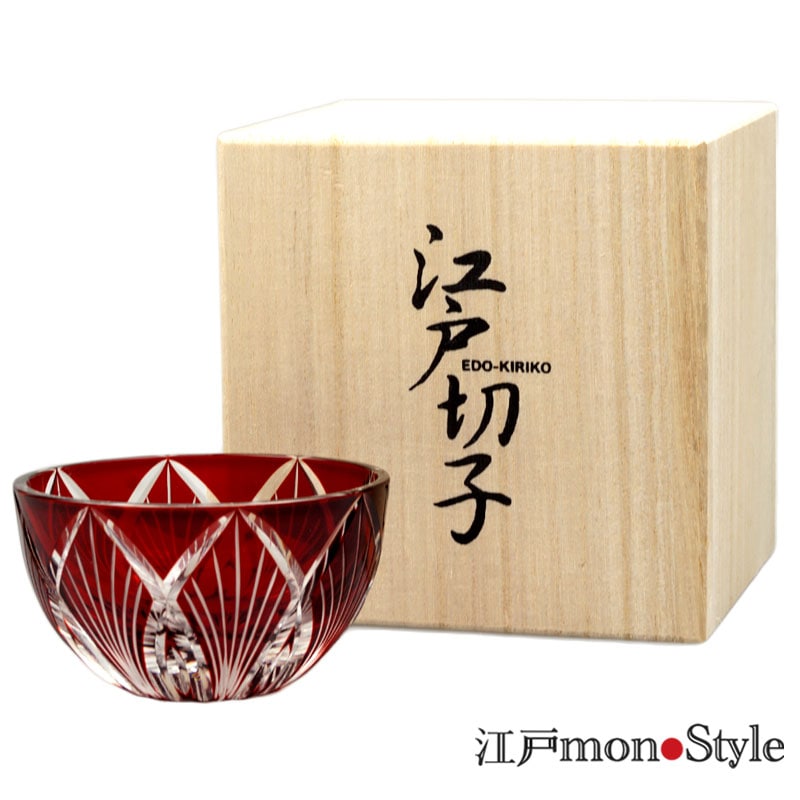 江戸切子ぐい呑み(手毬/赤)【メッセージ入れ可】 江戸monoStyle