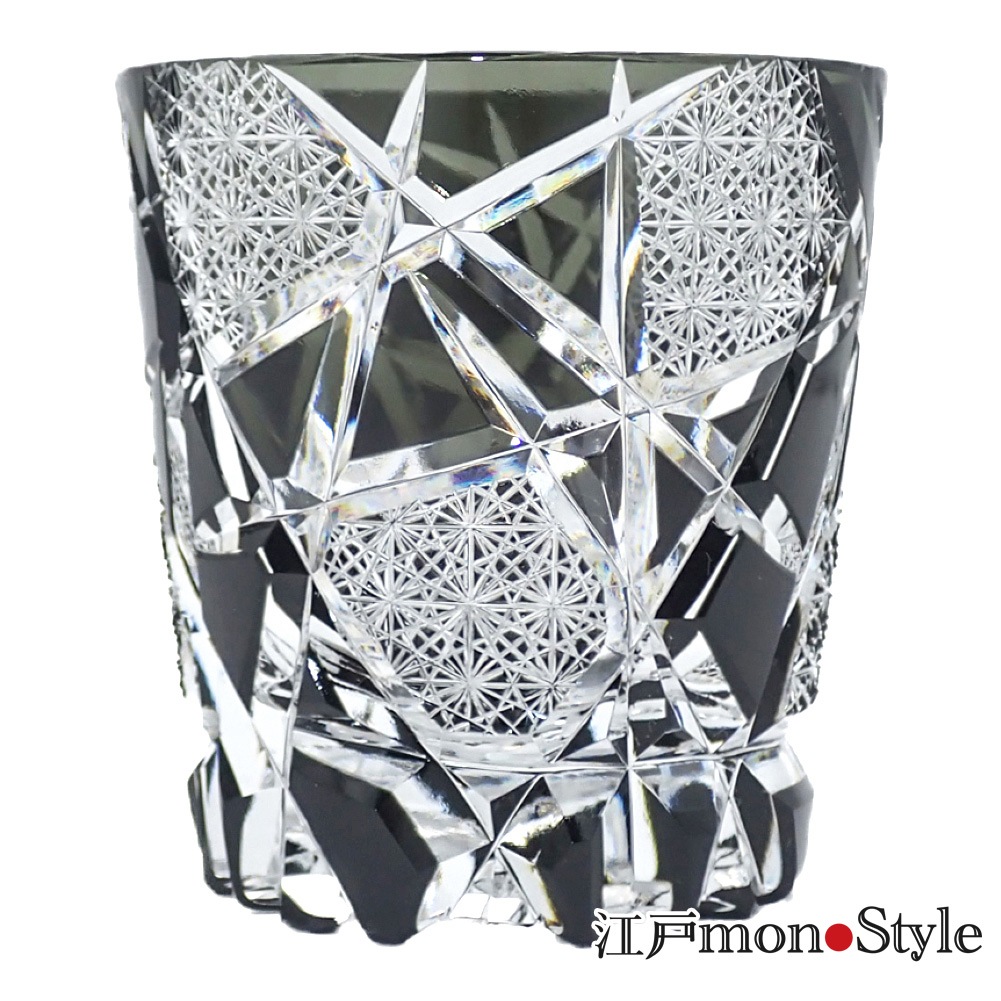 送料無料】江戸切子グラス(crack/黒)【名入れ・メッセージ入れ可