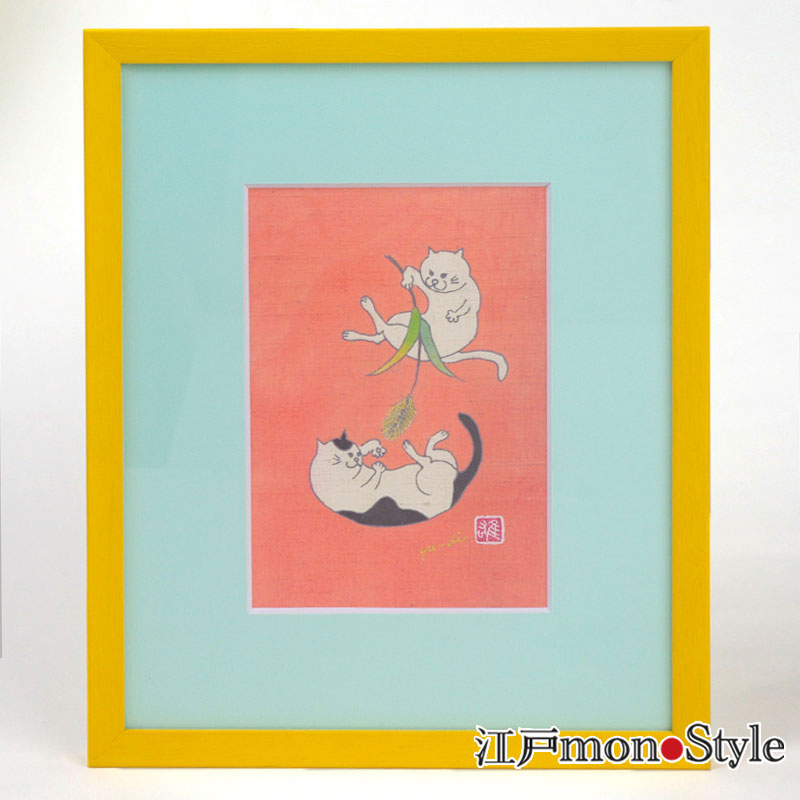 限定1個】【東京手描友禅】染額（2匹の猫） 江戸monoStyle