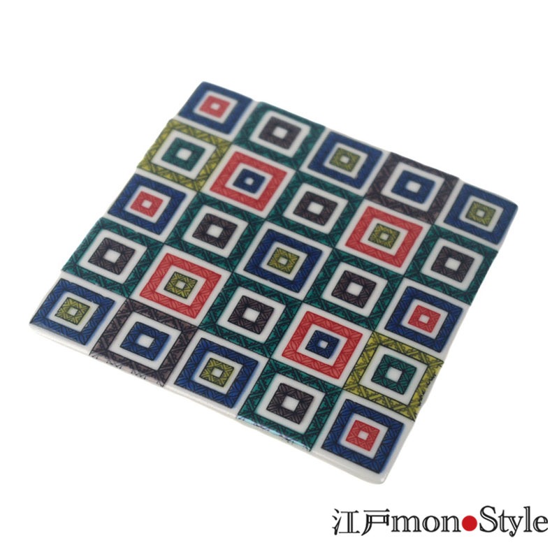 美品 陶器 年代物 盛り皿 角皿 八角絵皿 丁寧に描かれた雷鳥や菊の絵柄