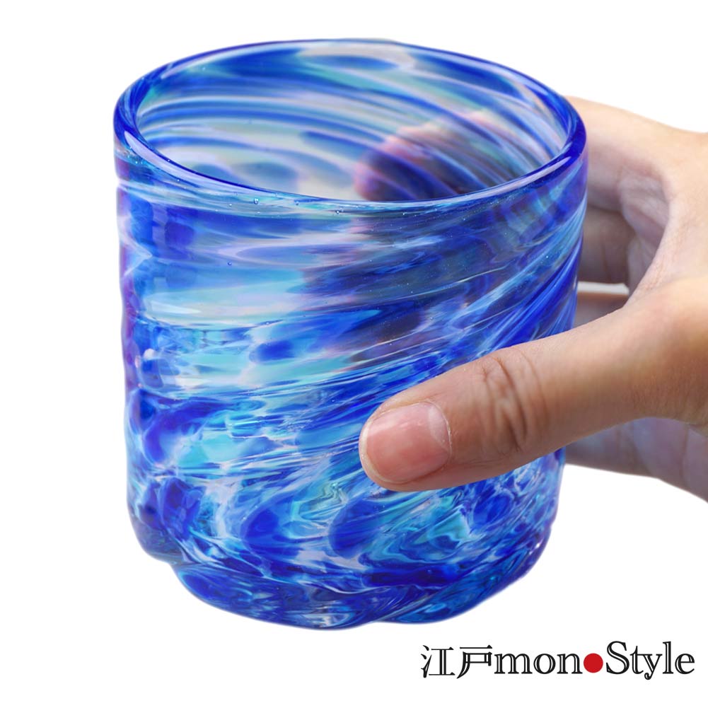 琉球ガラス】ロックグラス(美ら海/マリンブルー)【メッセージ入れ可