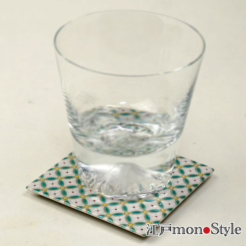 九谷焼 色絵コースター 兼 角平皿 七宝花菱 江戸monostyle 九谷焼 色絵コースター 兼 角平皿 七宝花菱 江戸monostyle