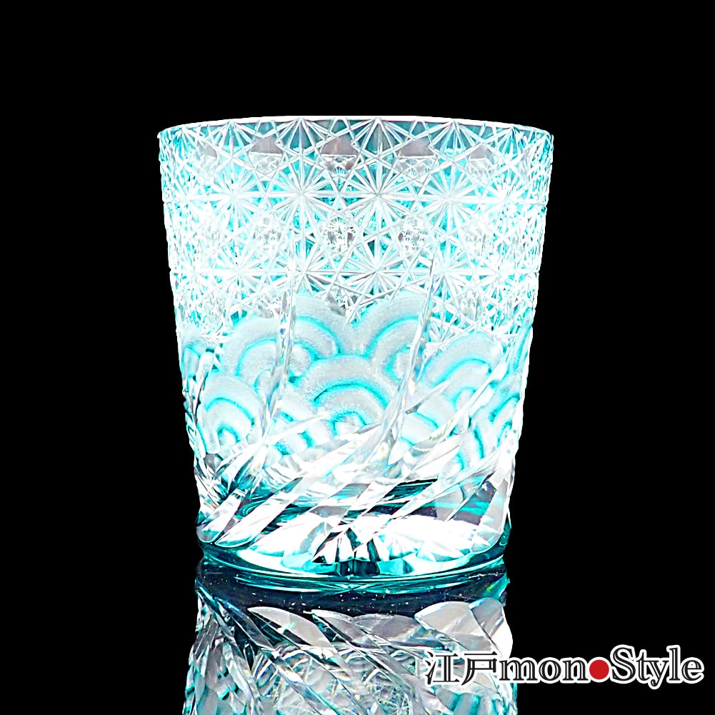 送料無料】江戸切子グラス(漣（さざなみ）/エメラルドグリーン