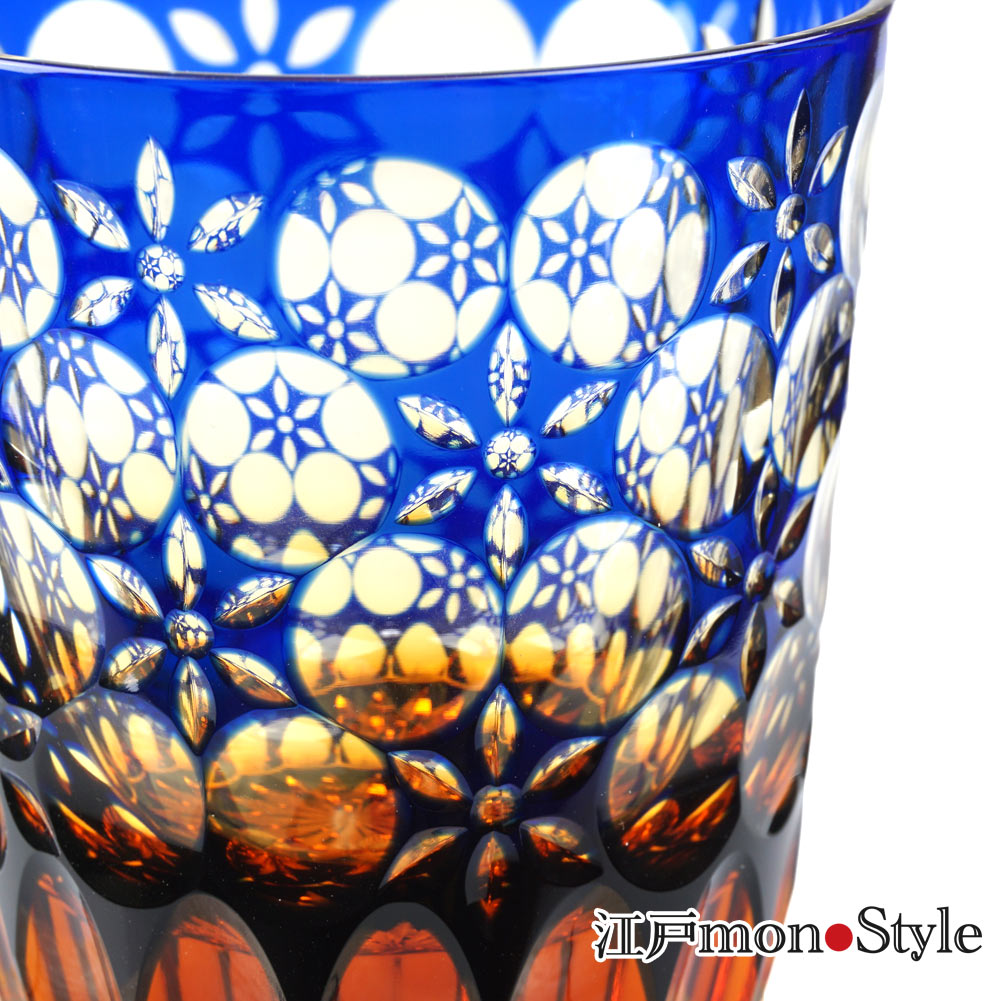 江戸切子グラス 江戸切子 ロックグラス | 蓮華 | 青 | 東亜硝子工芸