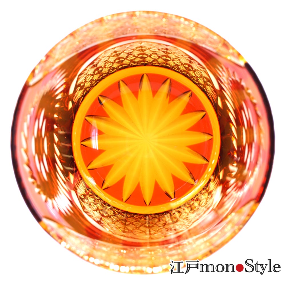 送料無料】【ペア】江戸切子グラス(Ring/金赤×アンバー＆瑠璃×アンバー