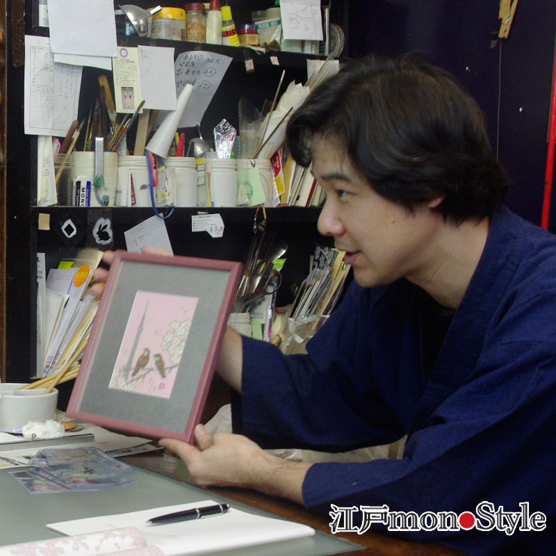 限定1個】【東京手描友禅】染額(雀と木蓮) 江戸monoStyle