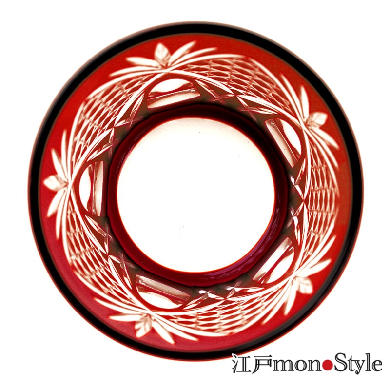 江戸切子オールドグラス(六角籠目/赤)【名入れ可】 江戸monoStyle