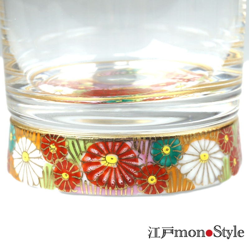 ペア】【九谷焼×江戸硝子】九谷和ロックグラス(金花詰)【名入れ