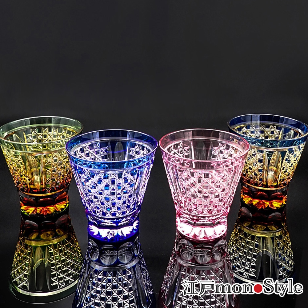 江戸切子　市松模様　茶碗　直径約12cm KIMOTO GALSS TOKYO]漆黒の江戸切子 KUROCO 玉市松オールド