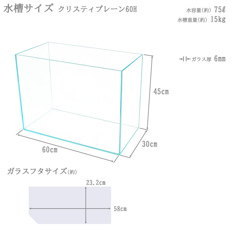 水槽 クリスティプレーン 60H (60×30×45cm 75L) 60cm水槽 超透明 クリアガラス 背高 オールガラス 熱帯魚 金魚 水草 レイアウト アクアリウム