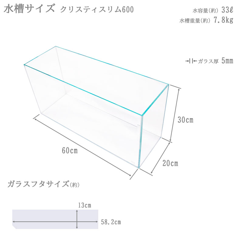 CrystySlim 600水槽 60cmクリスティスリム600 水槽 60cm ガラス水槽【60×20×30cm 33L】クリスティスリム600 60cm水槽